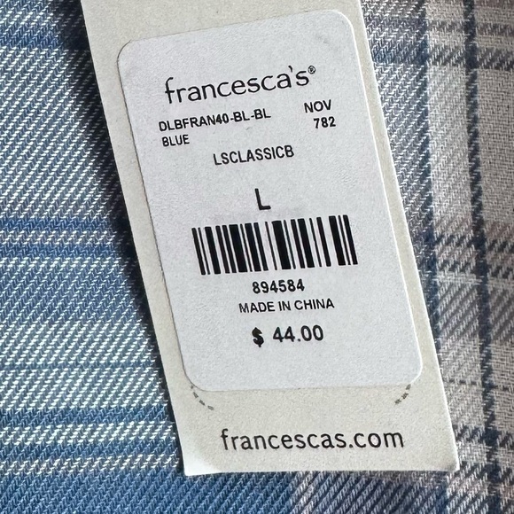 Blue Rain Francesca’s Large‎ Blue Plaid Button Down Cotton Western Boho - Picture 3 of 10